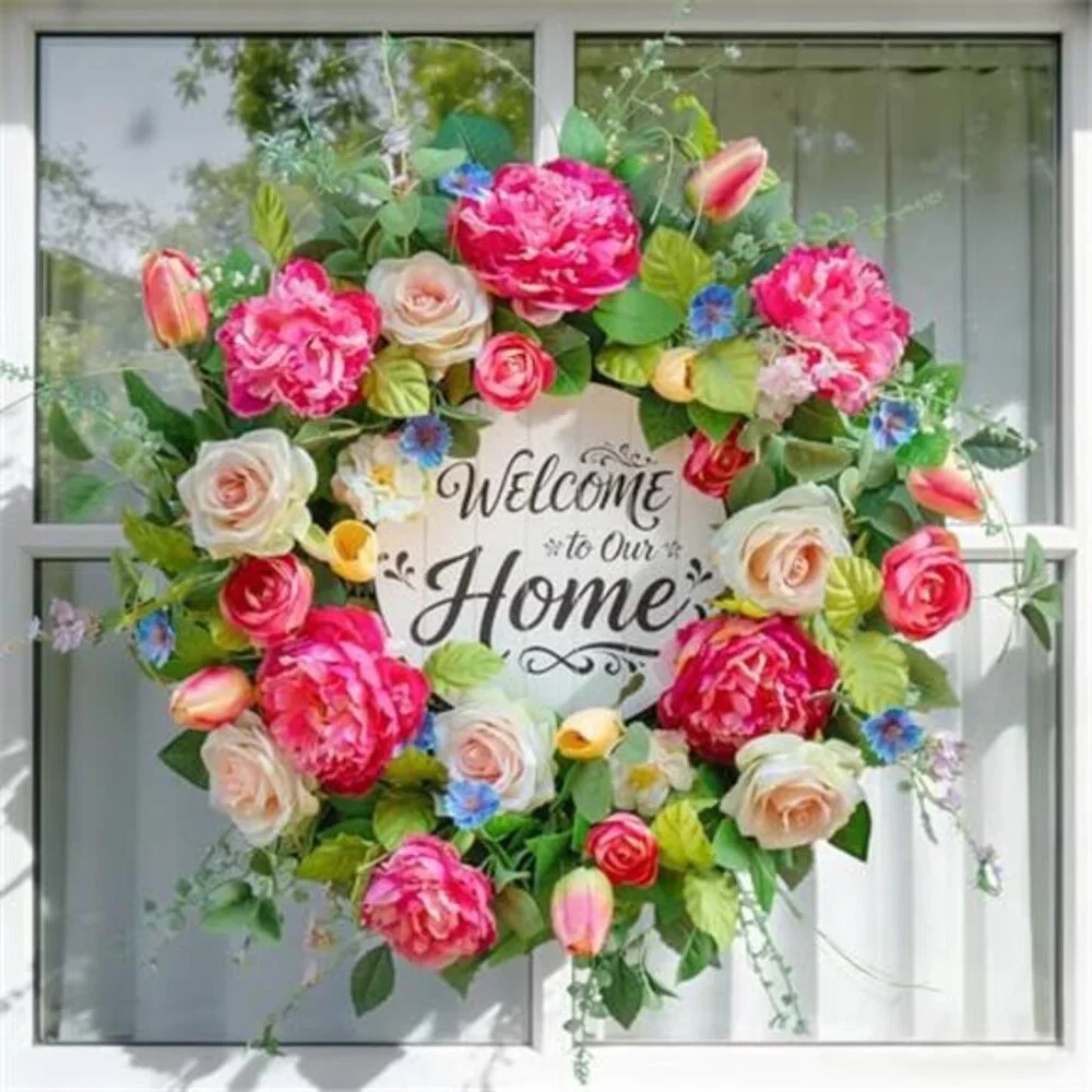 Spring Wreath for Front Door Floral Design, 24 Inch
